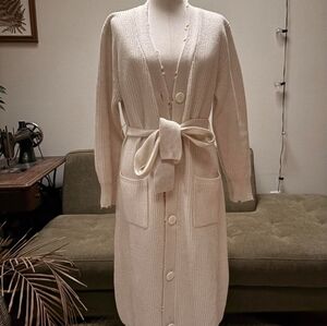Ser.o.ya 100% wool white belted intentionally distesssed cardigan ret $395